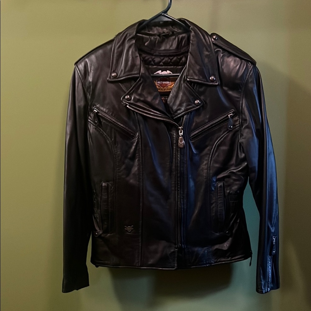 Black Leather Harley Davidson Biker Jacket